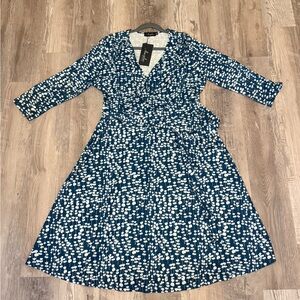 Amzplus NWT Navy Floral Tiered Wrap Dress Long Sleeve Plus Size XXXL
